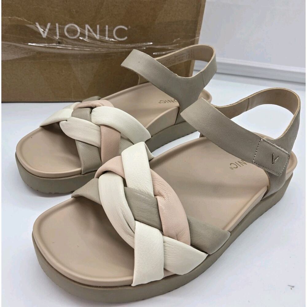 Vionic Women's Rosa Strappy Sandal Cobblestone Multi Sz 9 Comfort Coastal Grandm